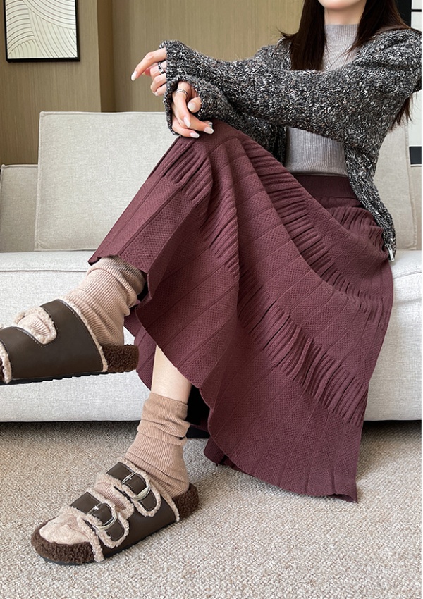 Korean style exceed knee long skirt elasticity skirt