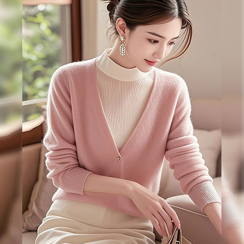 Half high collar ladies sweater temperament tops