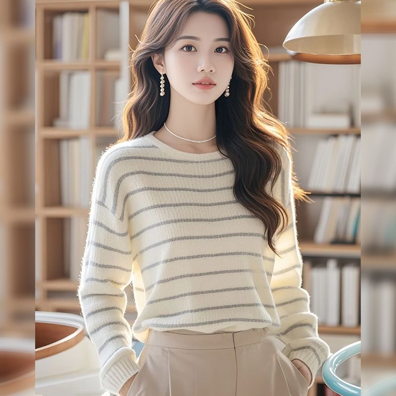 Casual knitted sweater stripe tops for women