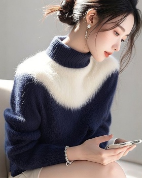 Half high collar tops winter sweater for women