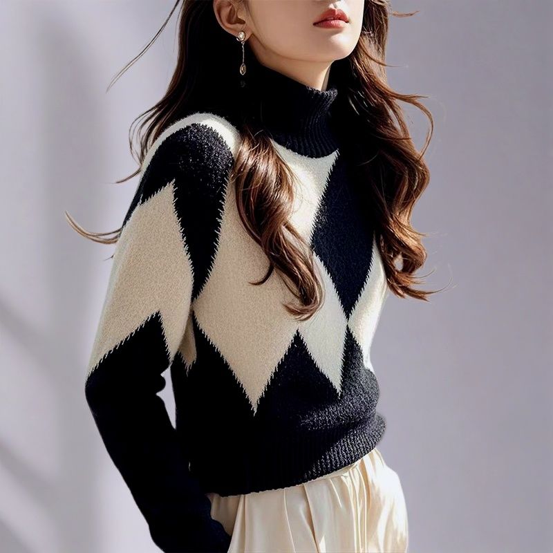 High collar fashion sweater thick light luxury tops for women