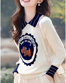 Mixed colors stripe sweater autumn and winter lapel tops