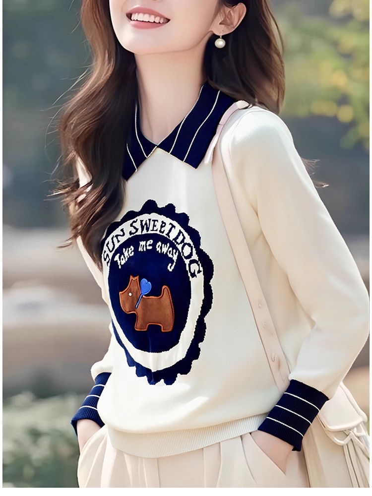 Mixed colors stripe sweater autumn and winter lapel tops