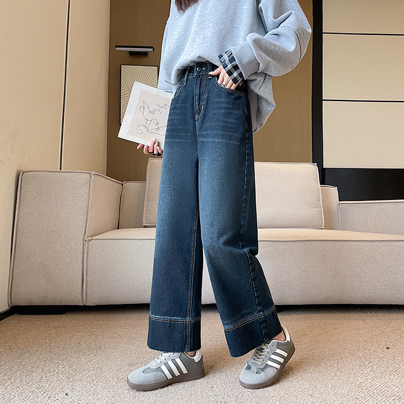 Crimping wide leg pants Korean style jeans for women