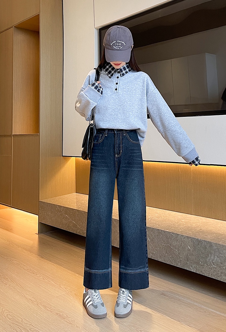 Crimping wide leg pants Korean style jeans for women