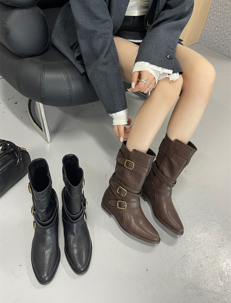 Metal hasp short boots fashion pointed martin boots