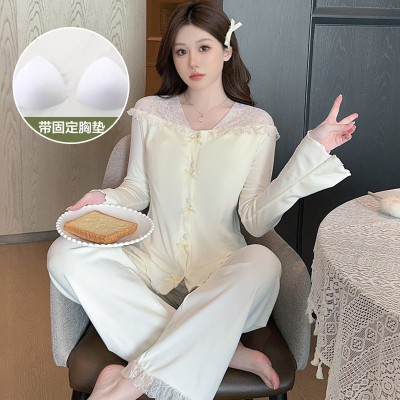 Chest pad cardigan pajamas a set for women