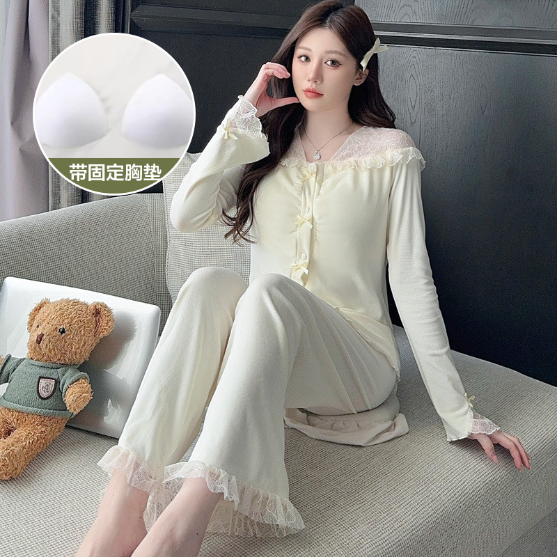 Chest pad cardigan pajamas a set for women