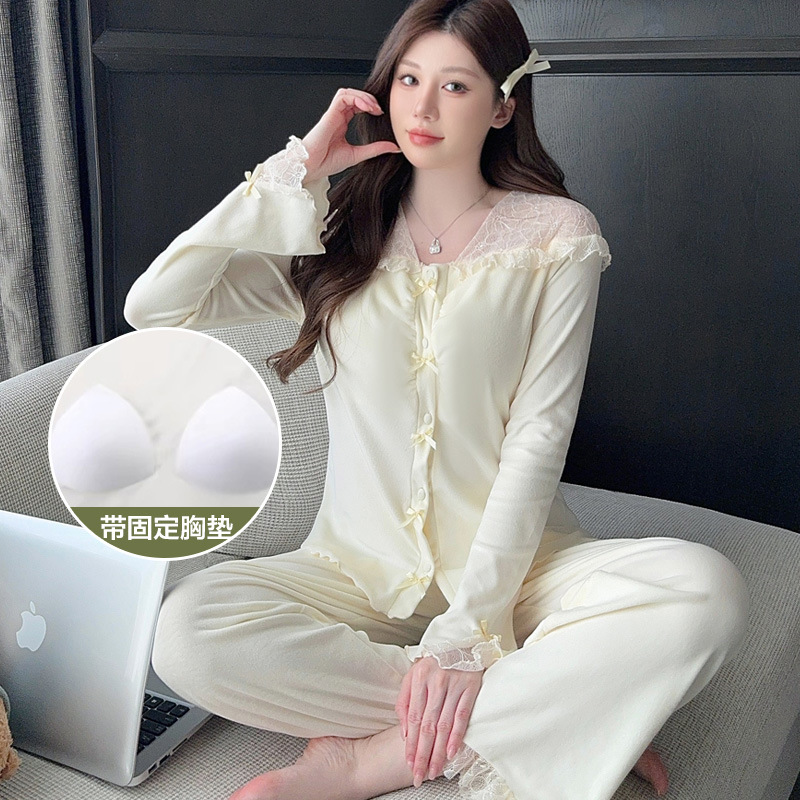 Chest pad cardigan pajamas a set for women