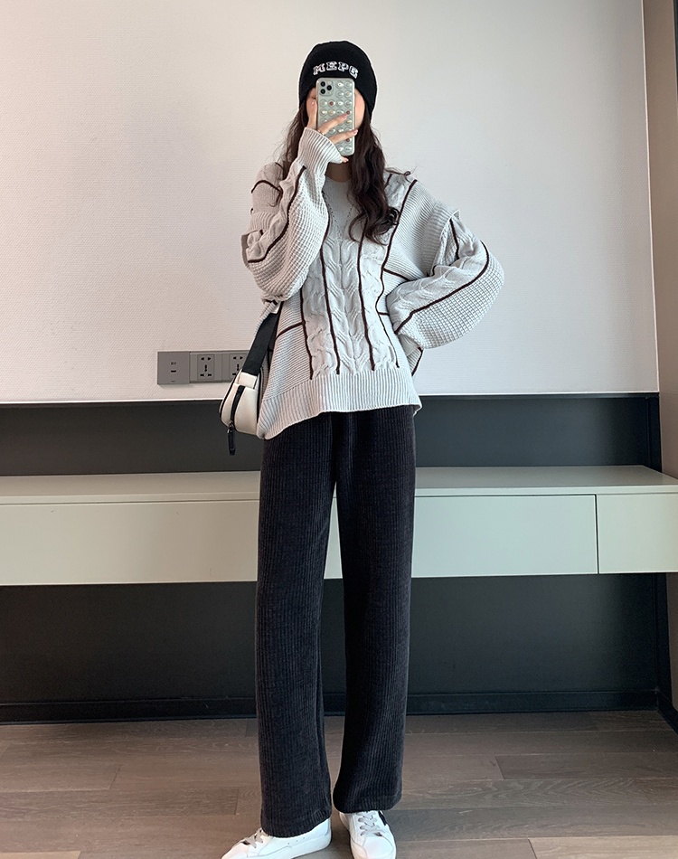 Drape thick loose long pants lazy high waist pants