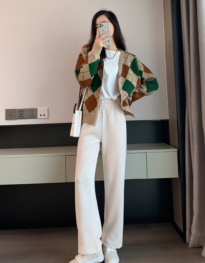 Drape thick loose long pants lazy high waist pants