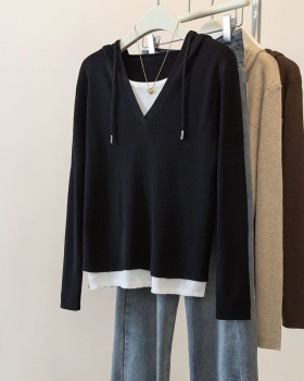 Splice long sleeve Pseudo-two autumn large yard tops