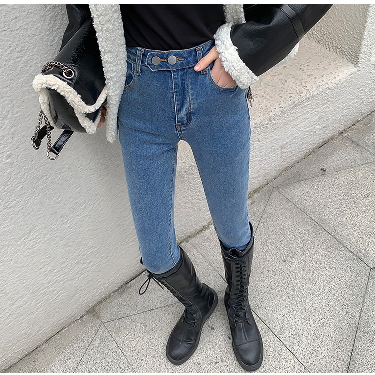 Two buckle tight boots pants blue pencil pants for women