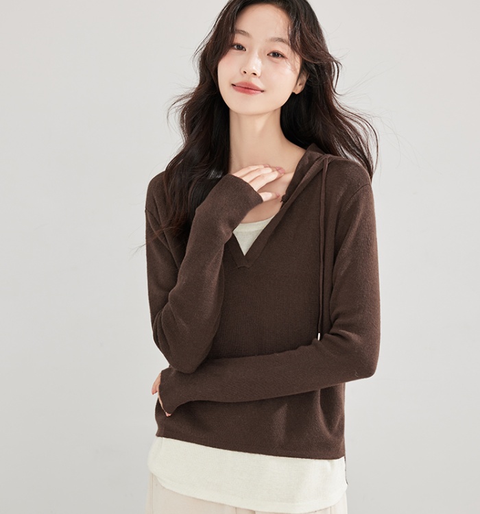 Hooded T-shirt college style sweater for women