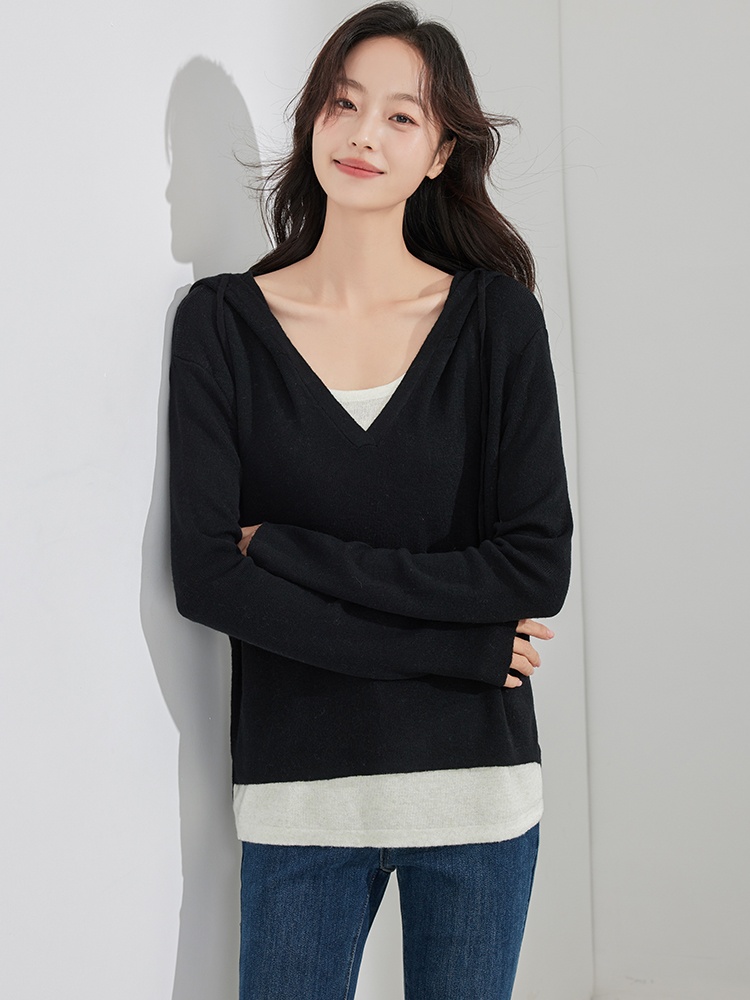 Hooded T-shirt college style sweater for women