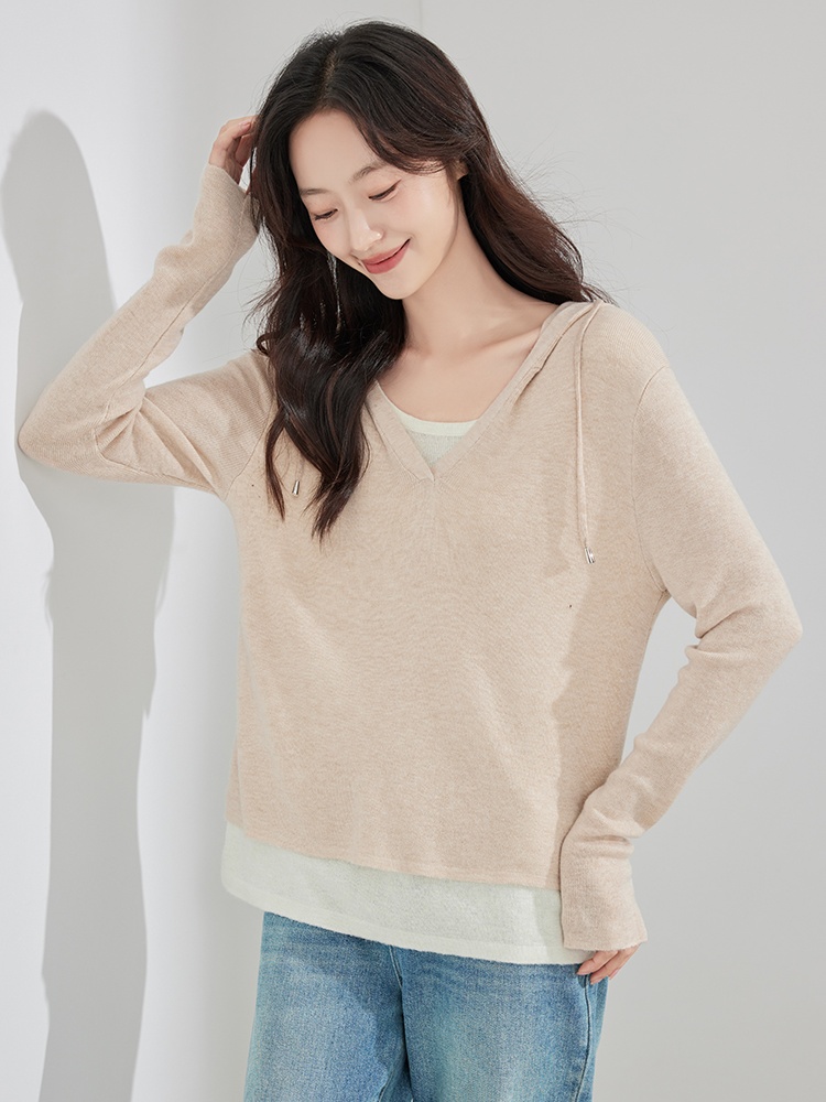 Hooded T-shirt college style sweater for women