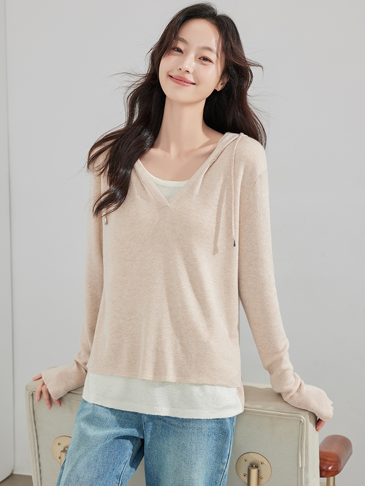 Hooded T-shirt college style sweater for women