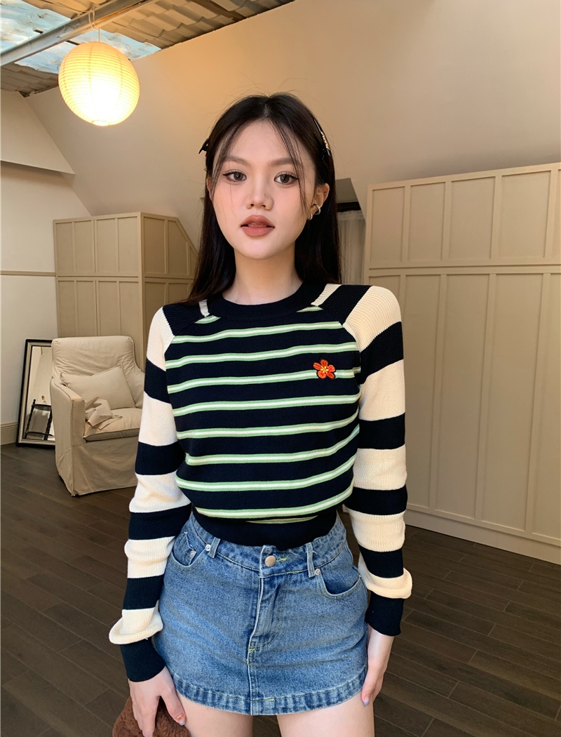 Pullover stripe tops long sleeve mixed colors sweater