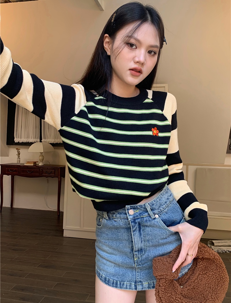 Pullover stripe tops long sleeve mixed colors sweater