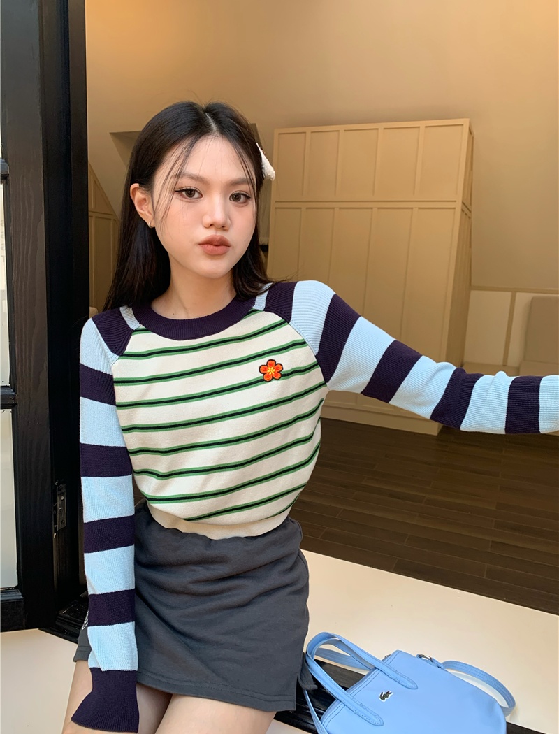 Pullover stripe tops long sleeve mixed colors sweater