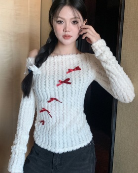 Bow long sleeve pullover slim strapless sweater