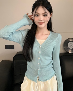 Western style V-neck tops Pseudo-two long sleeve sweater