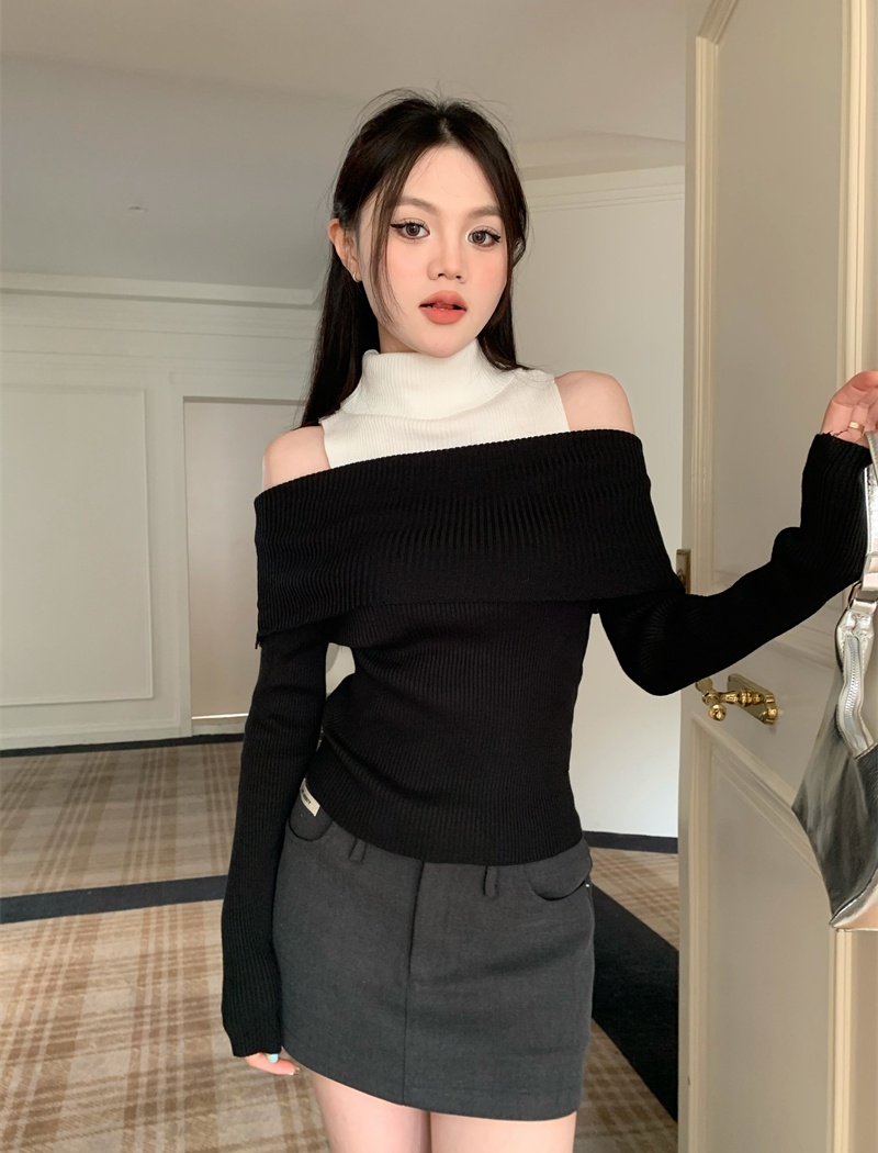 France style retro high collar sweater