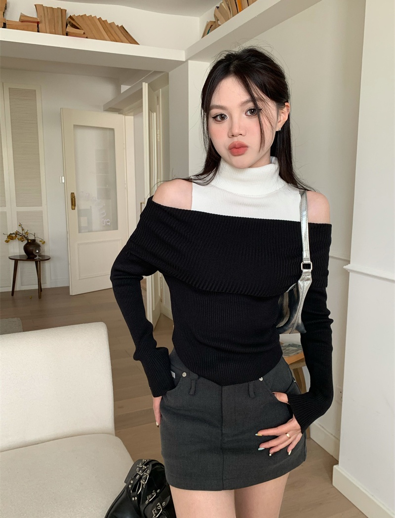 France style retro high collar sweater