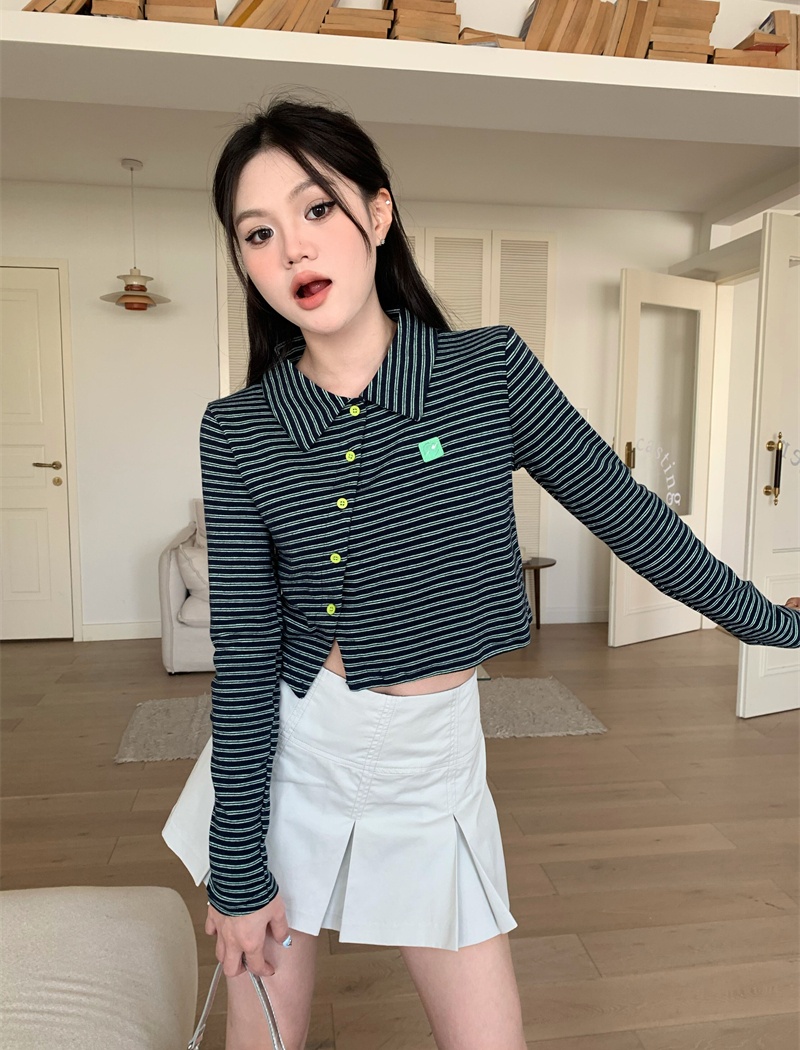 Mixed colors Korean style T-shirt long sleeve cardigan