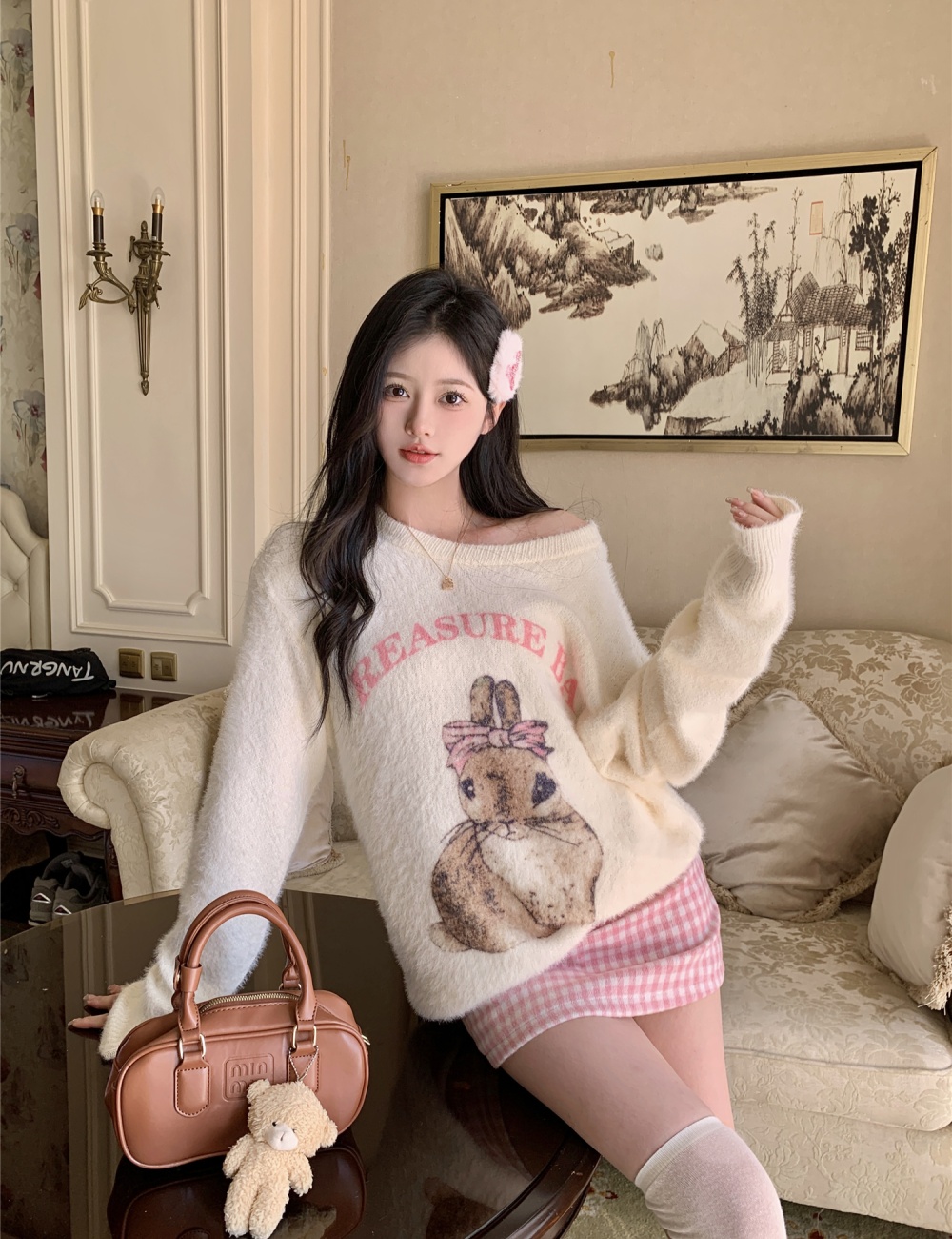 Round neck cartoon long sleeve lazy sweater