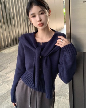 Breasted knitted sweater fashion shawl 2pcs set