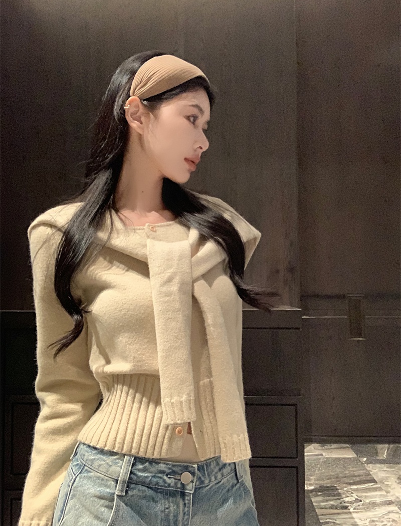 Breasted knitted sweater fashion shawl 2pcs set