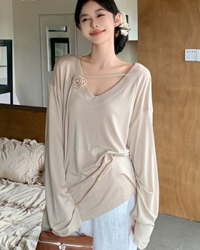 Long loose T-shirt long sleeve gray tops for women