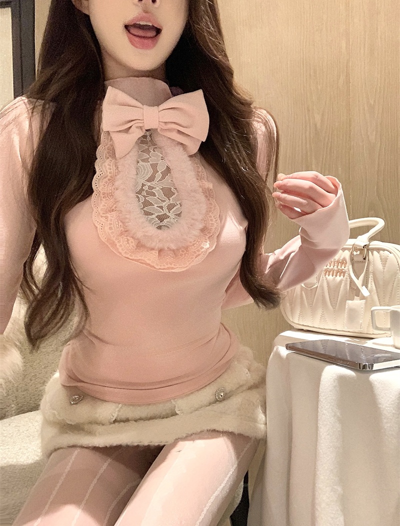 Winter maiden long sleeve bottoming shirt lace elmo tops