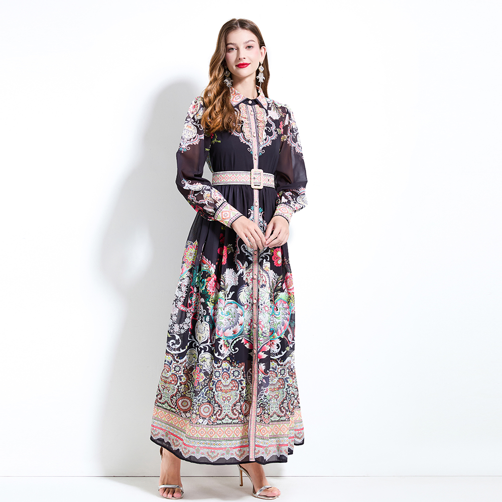 Lotus leaf edges long dress spring and summer shirt 2pcs set