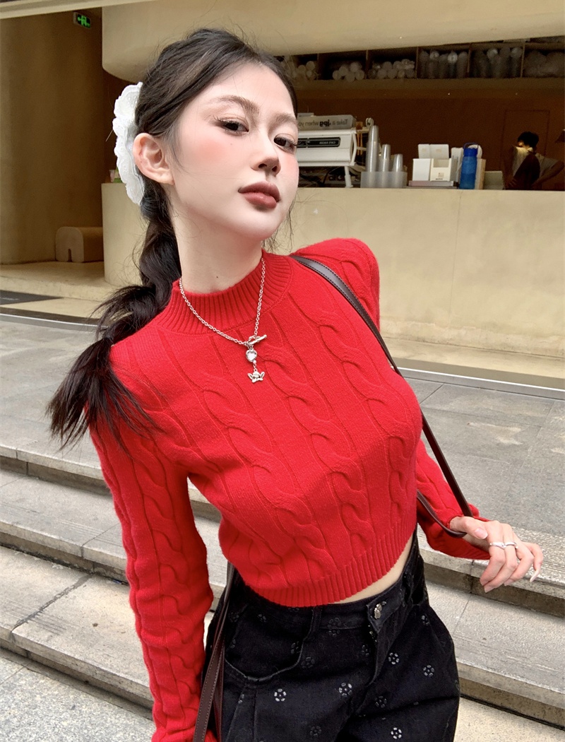 Long sleeve slim sweater twist knitted tops for women