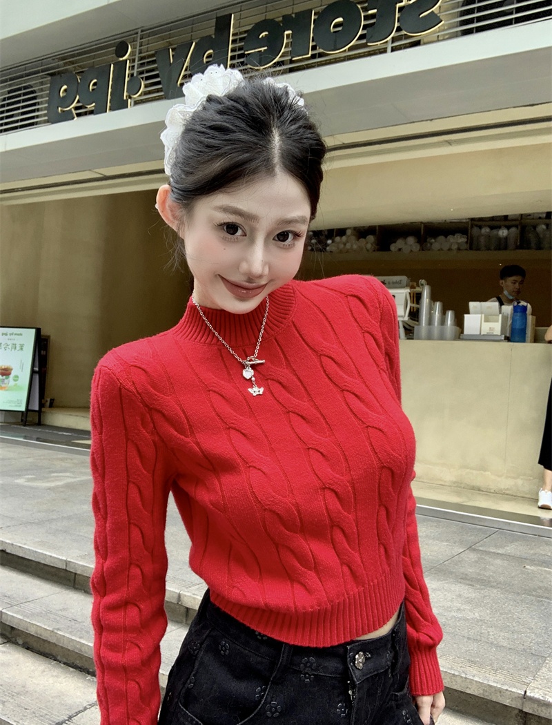 Long sleeve slim sweater twist knitted tops for women