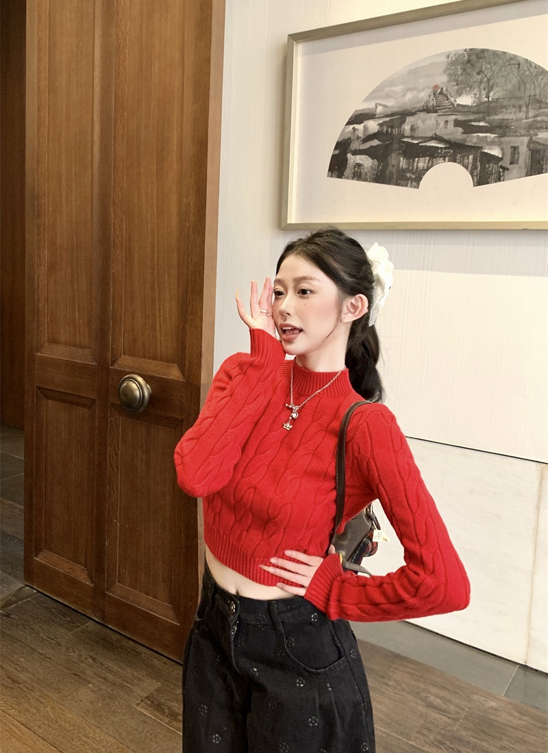 Long sleeve slim sweater twist knitted tops for women