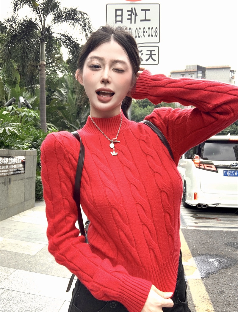 Long sleeve slim sweater twist knitted tops for women