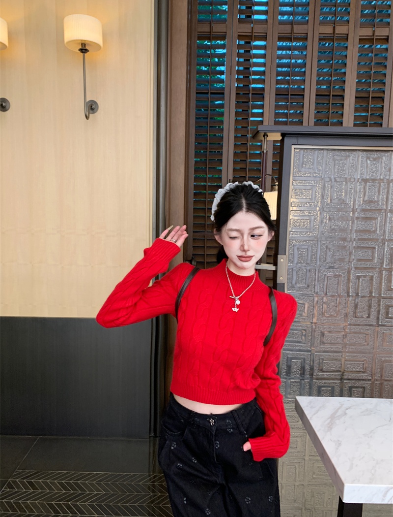 Long sleeve slim sweater twist knitted tops for women