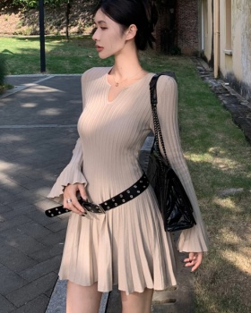 Knitted long sleeve T-back autumn and winter dress