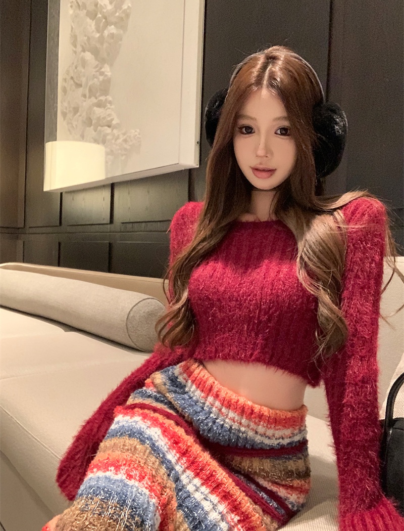 Christmas skirt long sleeve tops 2pcs set