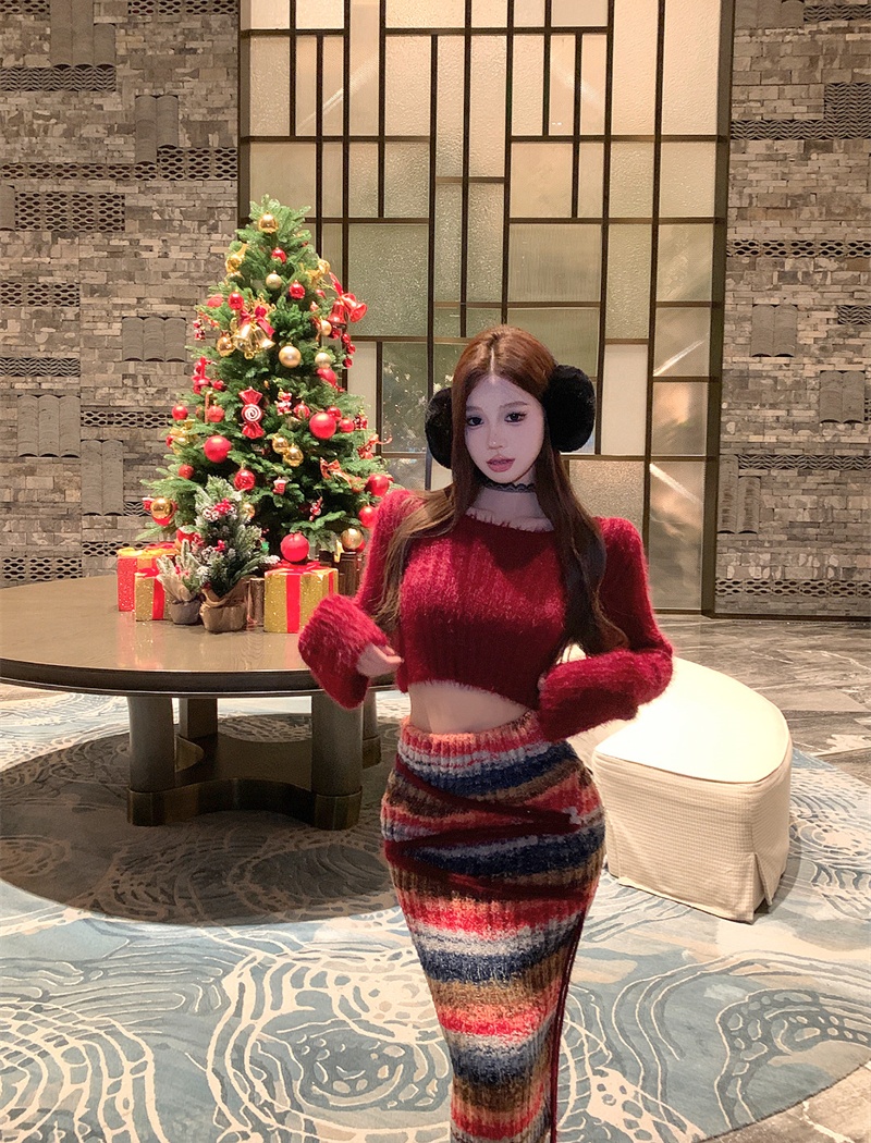 Christmas skirt long sleeve tops 2pcs set