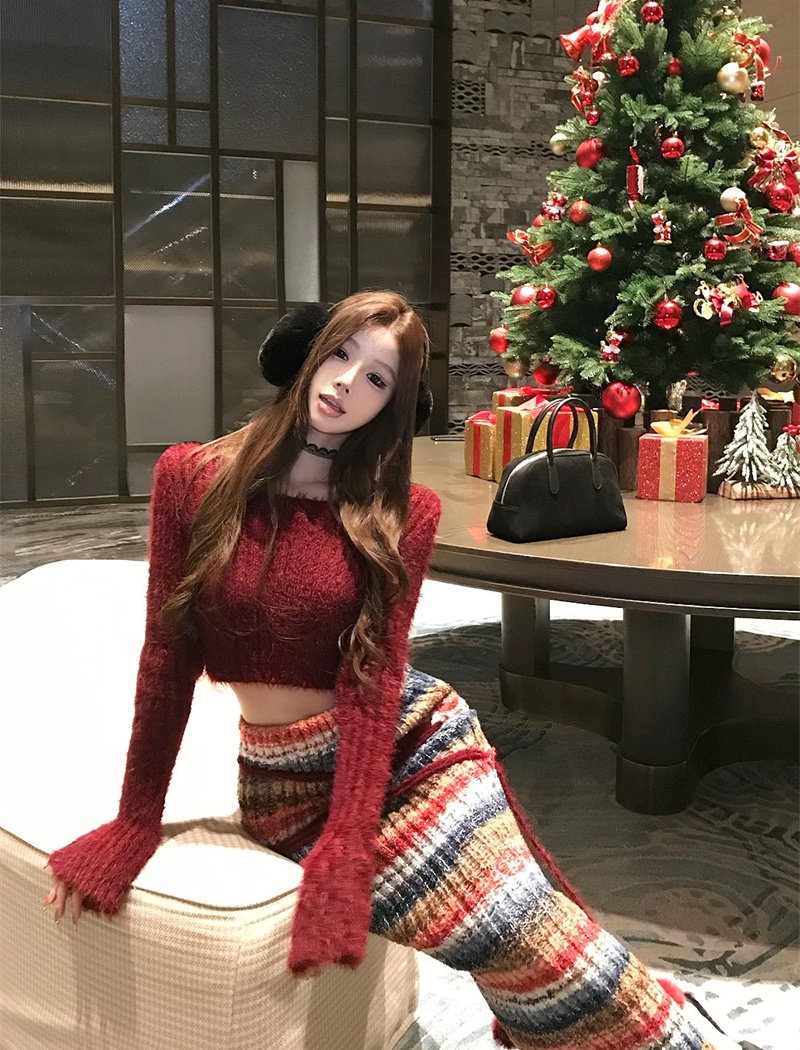 Christmas skirt long sleeve tops 2pcs set