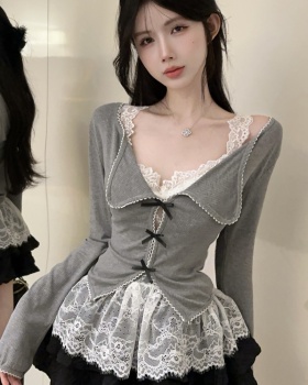 Lace hollow sling tops enticement bow vest a set