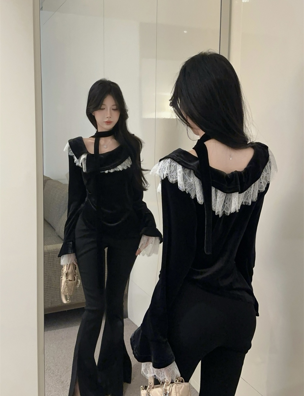 Velvet fight slim winter enticement tops for women