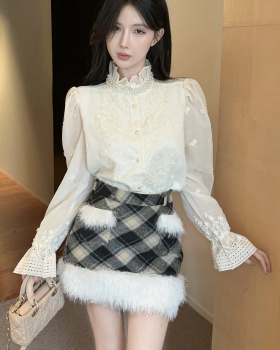 Lace fashion short skirt winter shirt a set for women