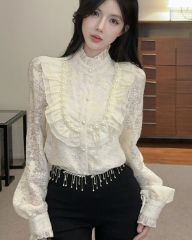 Spring long sleeve tops temperament beading shirt for women