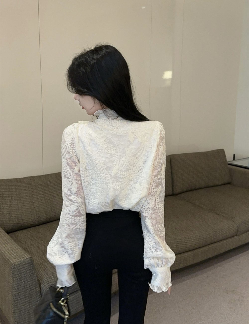 Spring long sleeve tops temperament beading shirt for women