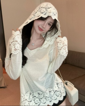 Hooded tops hook flower sweater for women